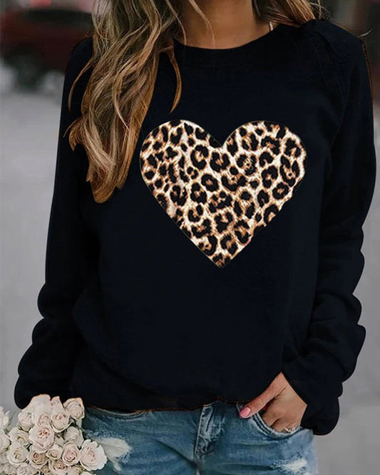 Langarm-Sweatshirt mit Leoparden-Herz-Print