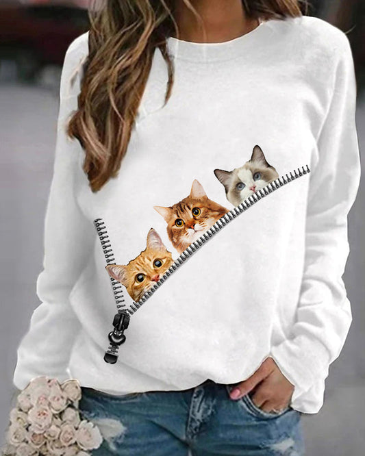Pullover mit Cat-Print