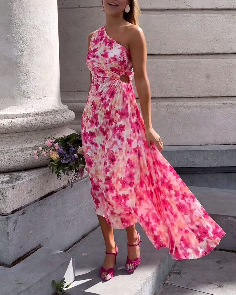 Elegantes One-Shoulder-Kleid mit Blumendruck