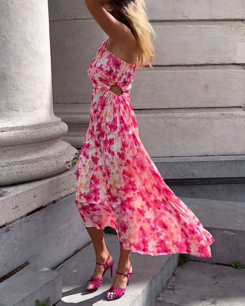 Elegantes One-Shoulder-Kleid mit Blumendruck