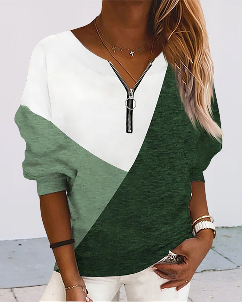 Color block zip-up sweatshirt