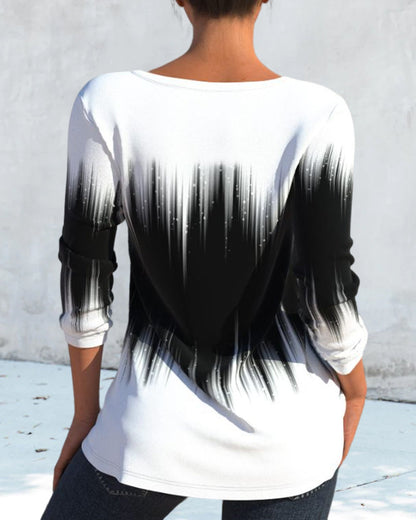 Long-sleeved top with ombre print and neckline