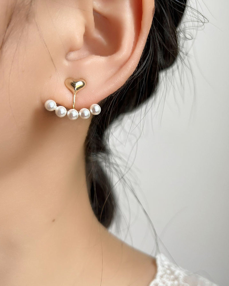 Heart Pearl Earrings Integrated ear clip studs 