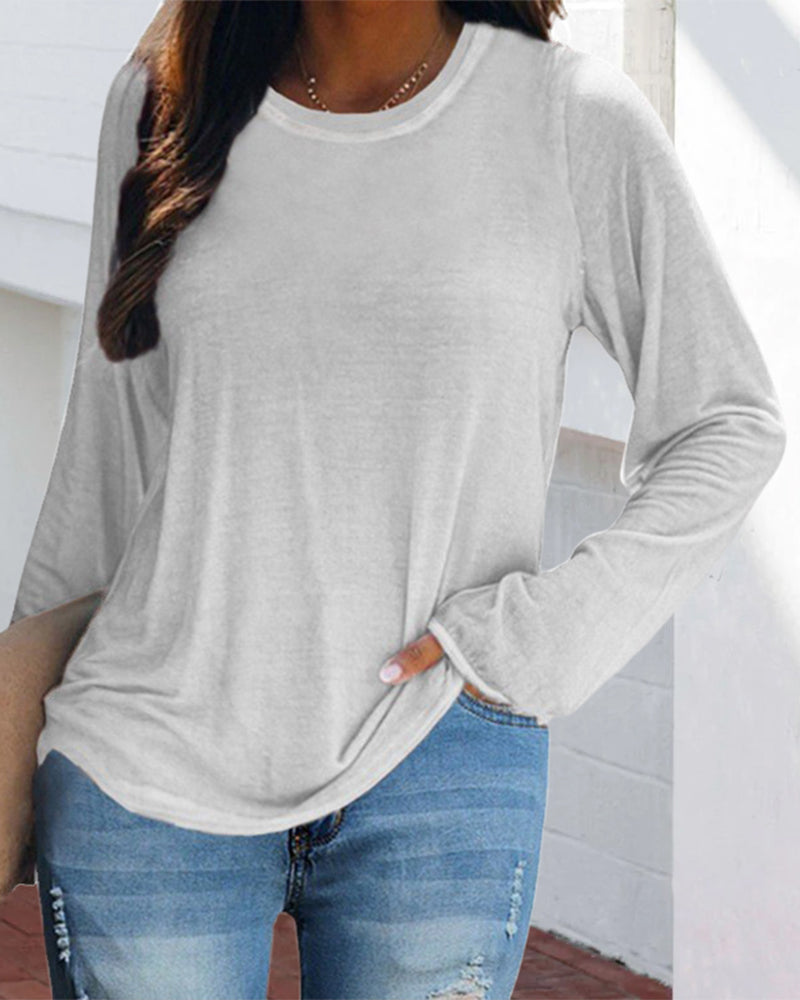 Long sleeve top with crew neck and hem
