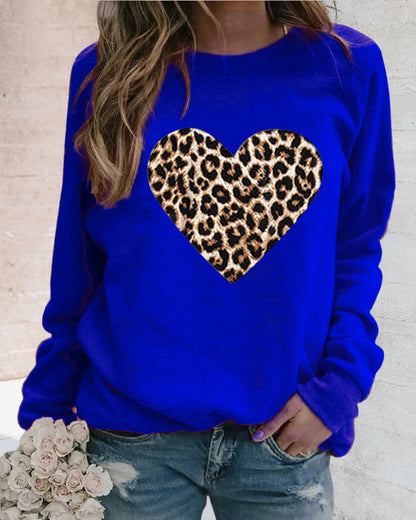 Leopard heart print long sleeve sweatshirt