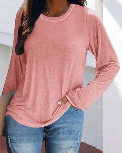 Long sleeve top with crew neck and hem