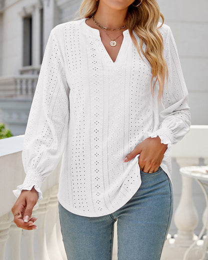 Casual plain blouse with ruffle sleeves