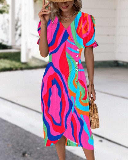 Colorful printed waist dress