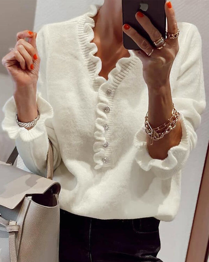 Elegant plain button sweater