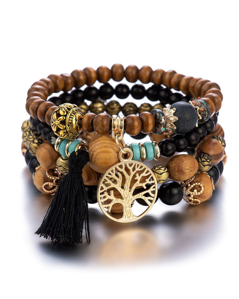 Boho multi-layered wooden bead bracelet