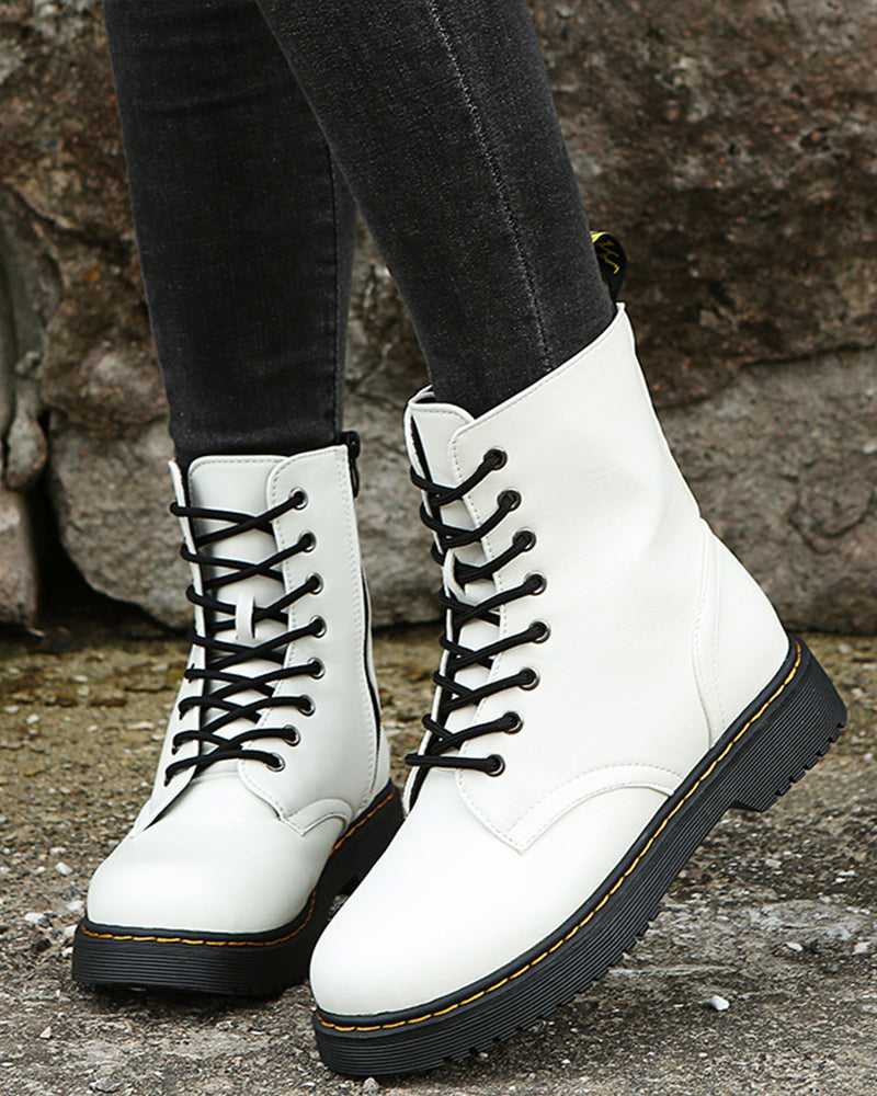Plain lace-up ankle boots with zip Martin boots