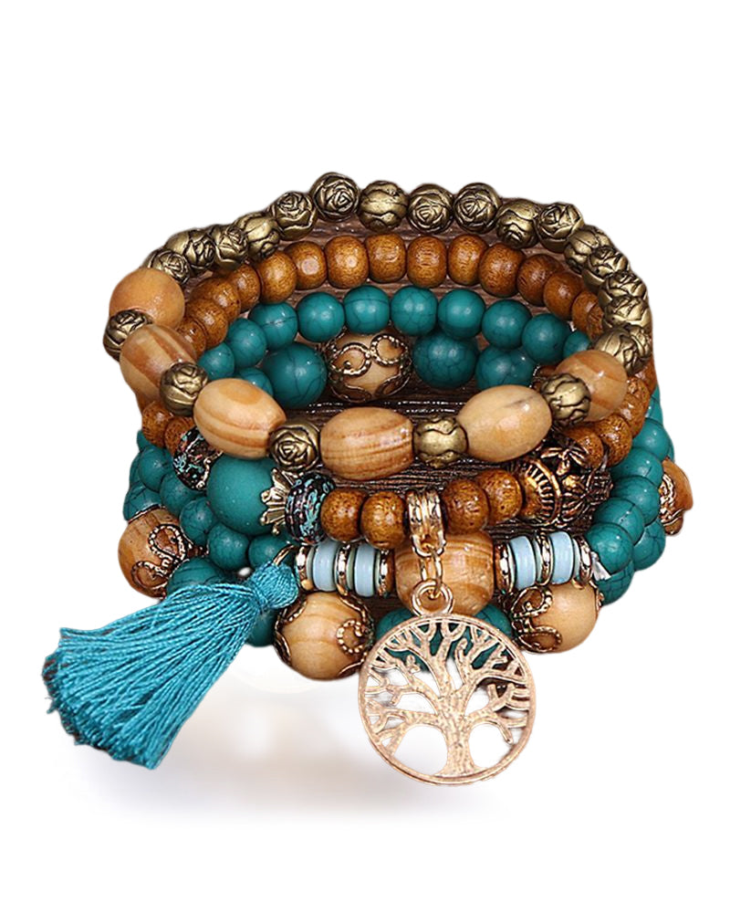 Boho multi-layered wooden bead bracelet