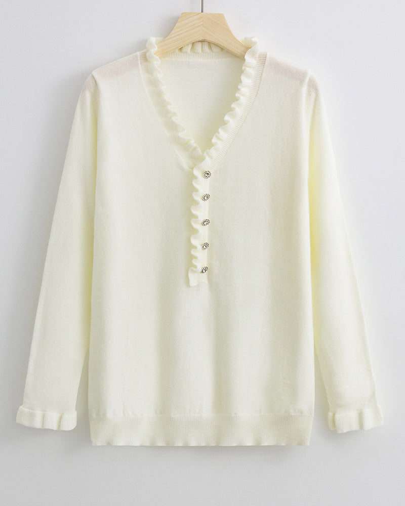 Elegant plain button sweater