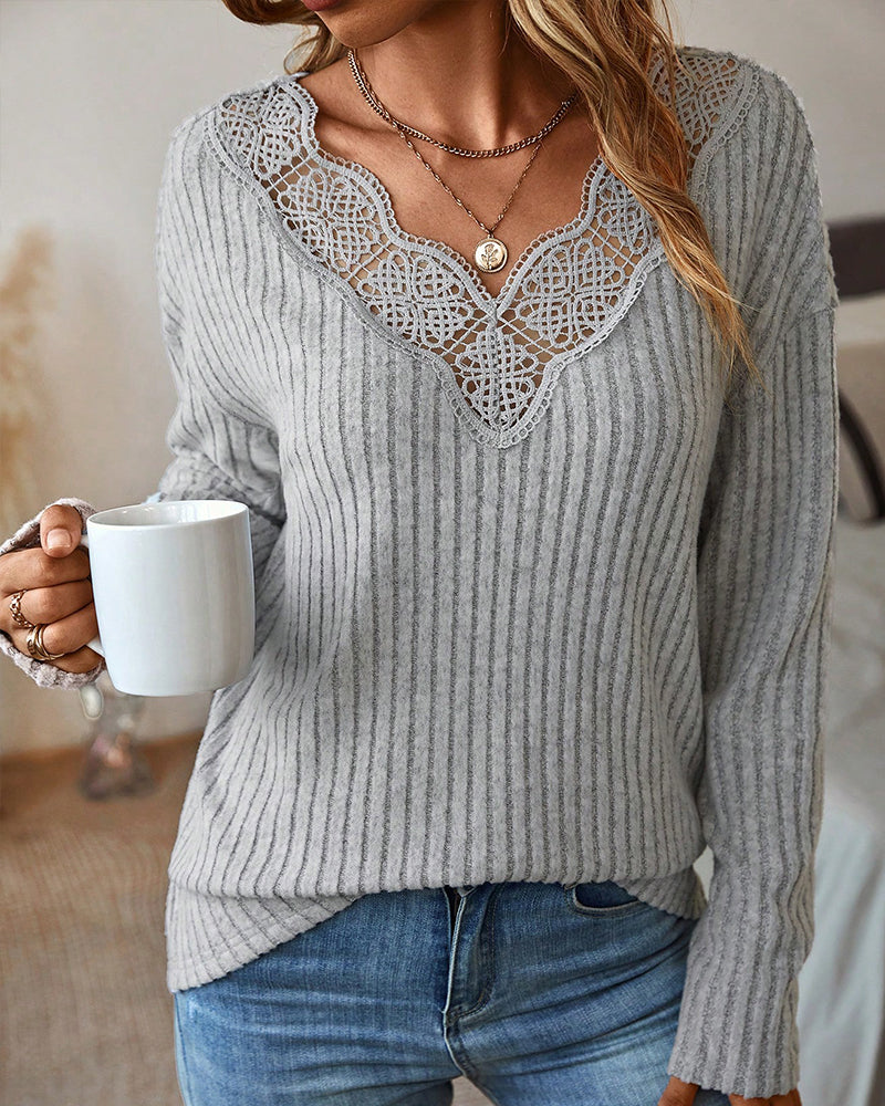 Long sleeve lace top with V-neck
