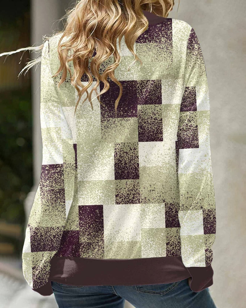 Checked color block drawstring sweatshirt