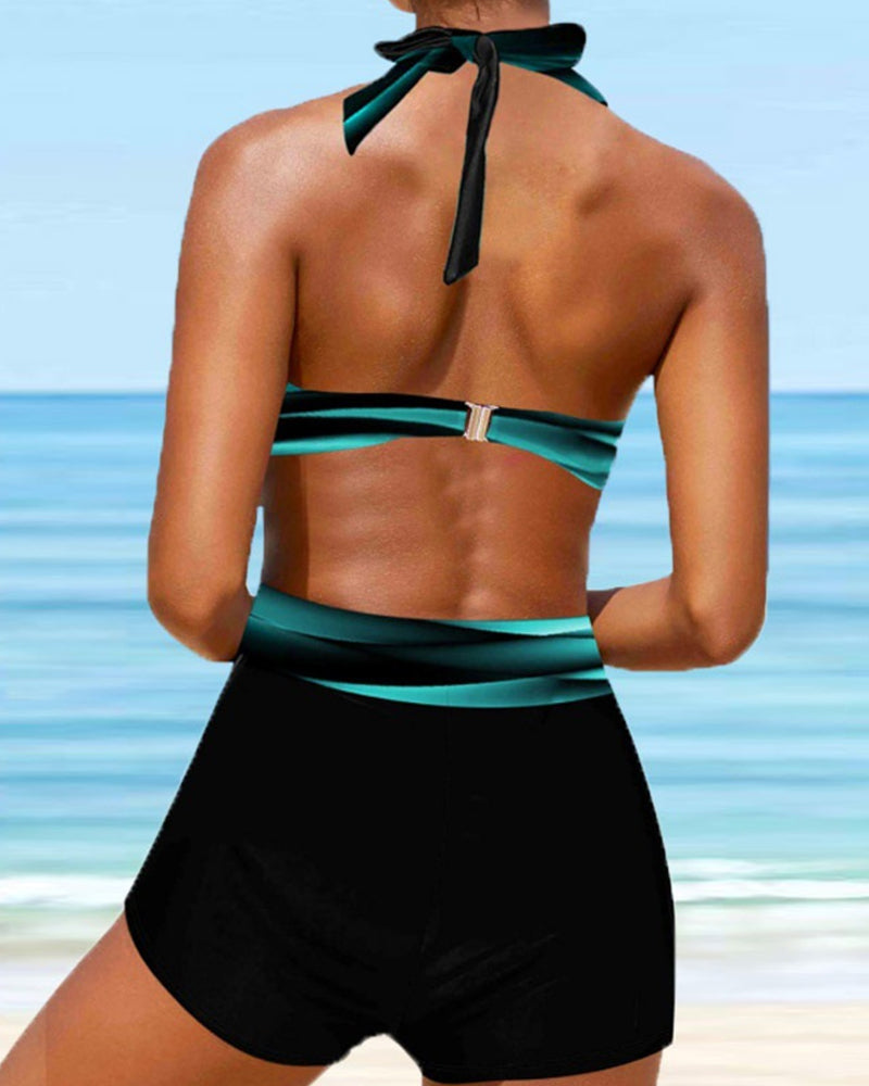 Halterneck cross bikini with straps