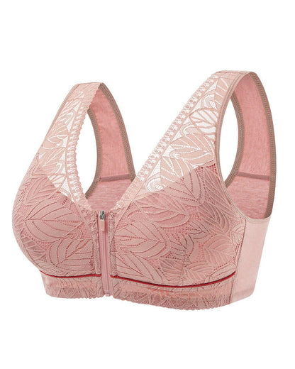 Lace bra with front zip closure