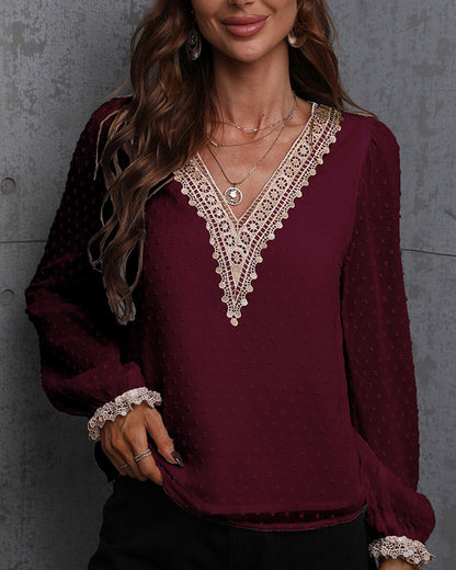 Solid color long sleeve lace shirt