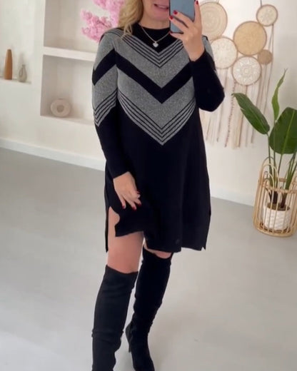 Color block side slit sweater dress