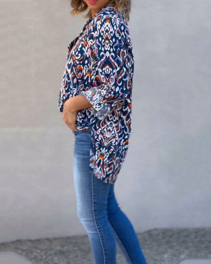 V-neck floral blouse with long sleeves