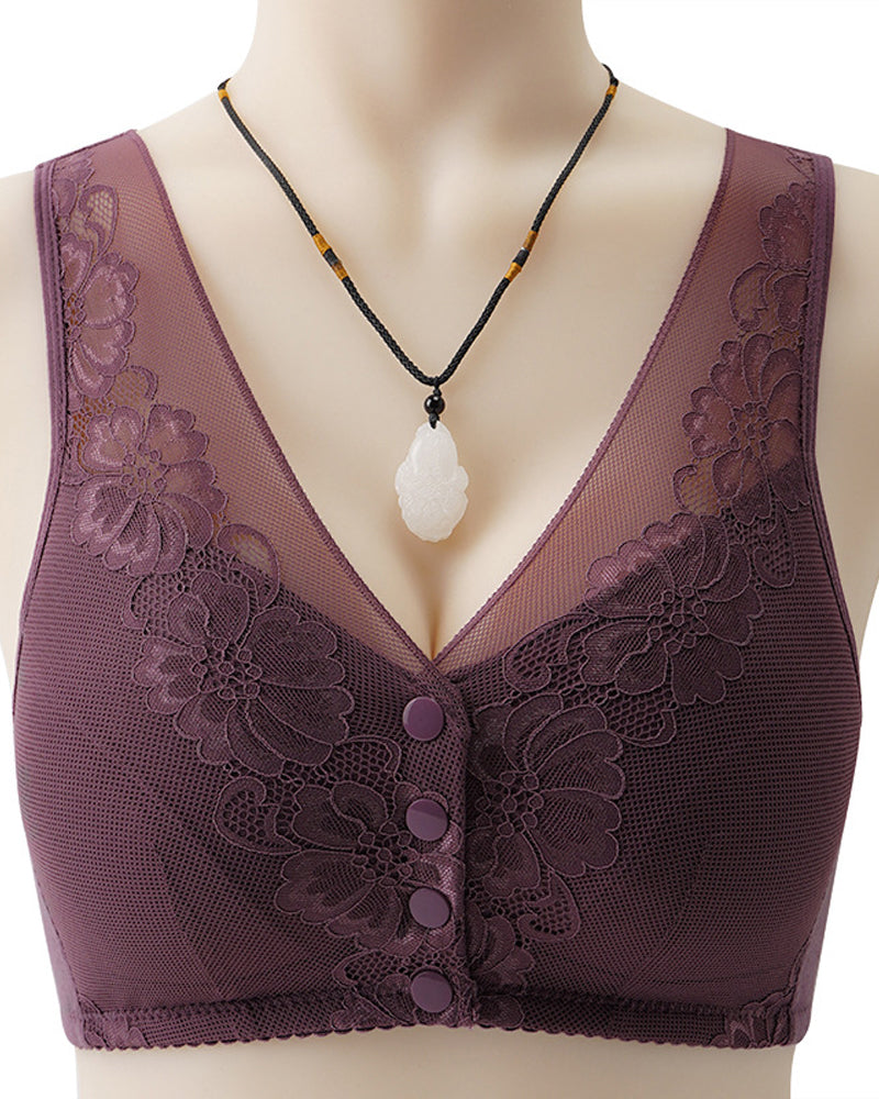 Buttonless underwired bra with lace front