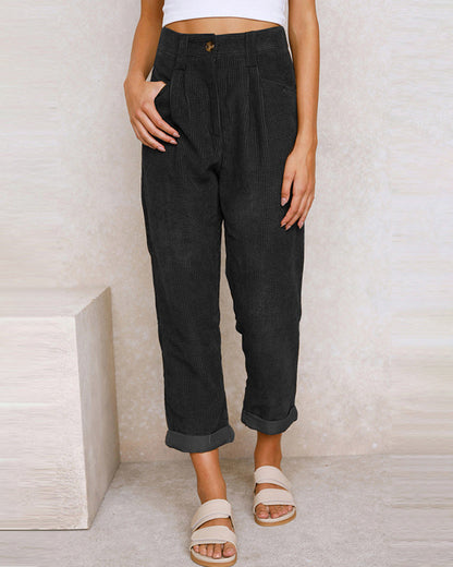 Solid straight trousers with high waist
