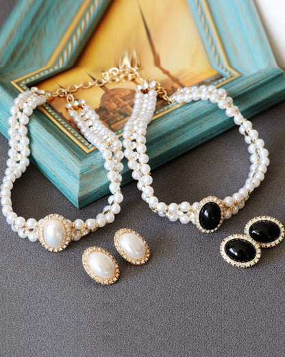 White and black Hepburn faux pearl jewelry