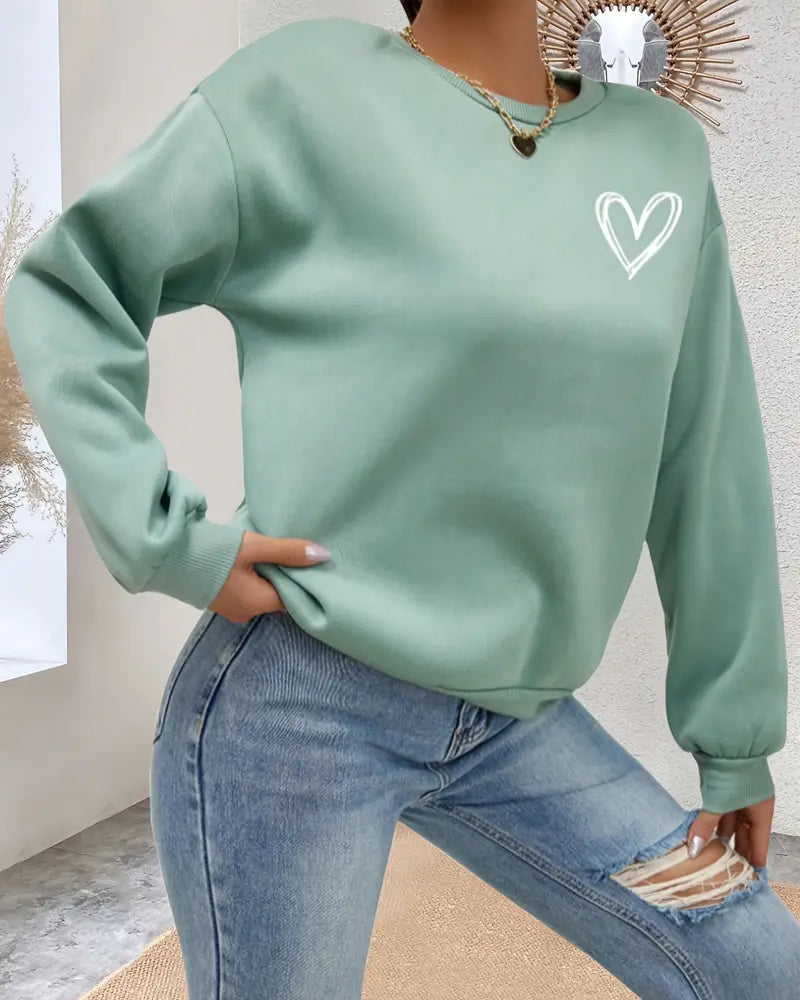 Solid color heart print sweatshirt