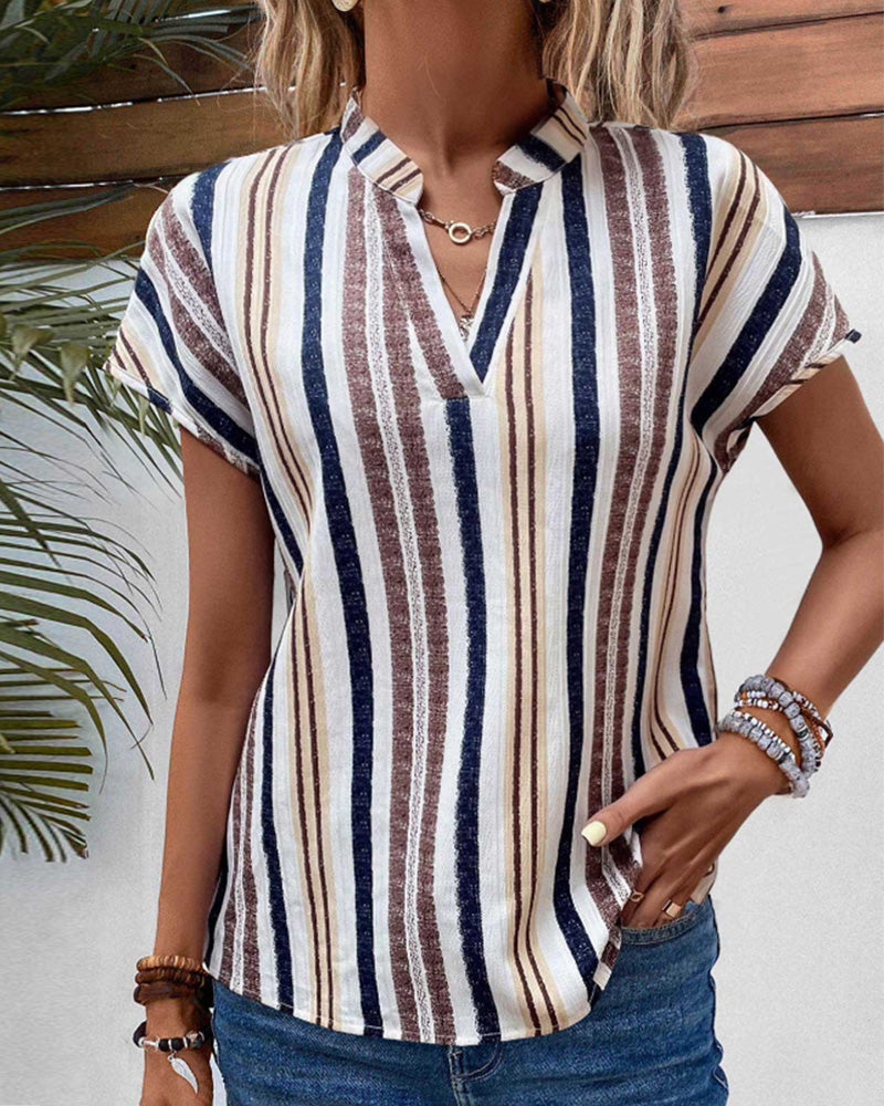 V-neck T-shirt with striped print