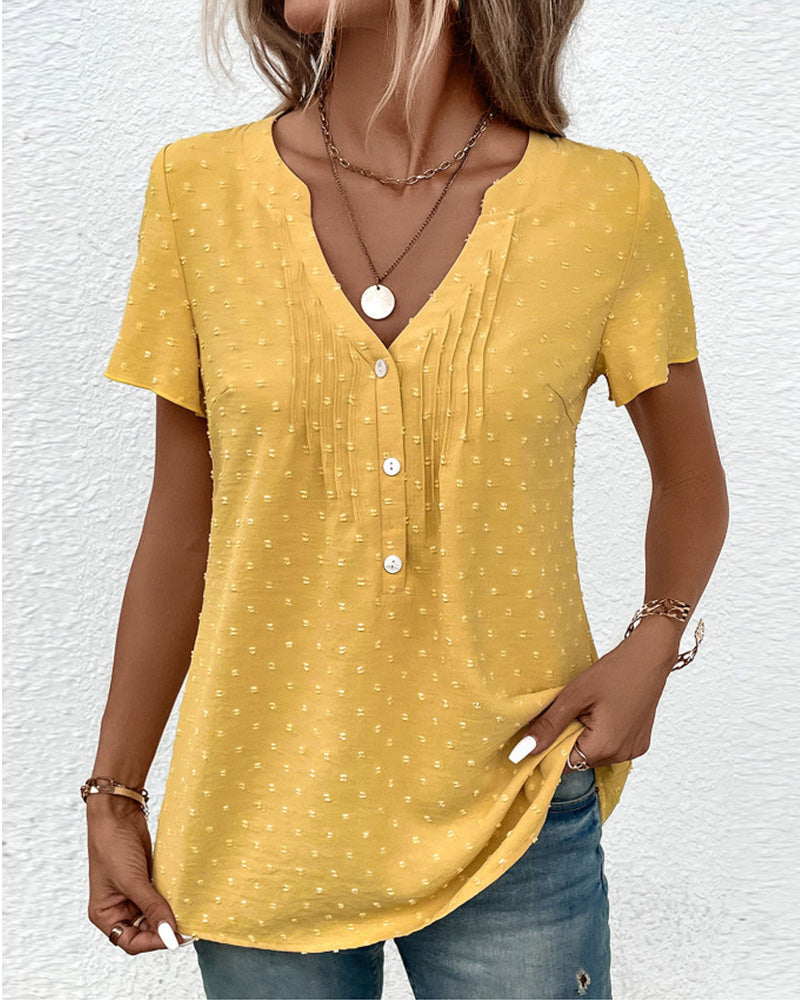 Casual blouse with V-neck and short sleeves