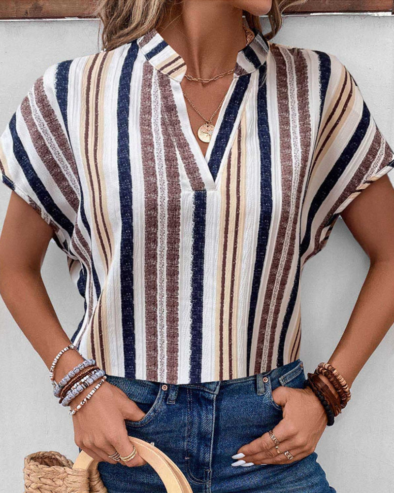 V-neck T-shirt with striped print