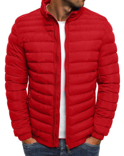 Solid color jacket with stand-up collar and zip fastening