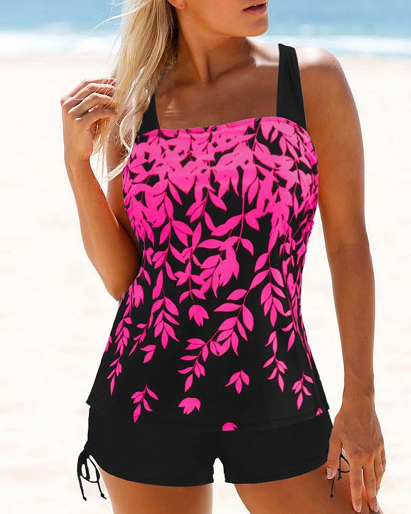Tankini with side drawstring and wide straps