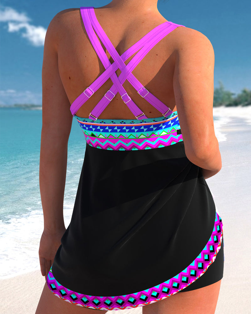 Drawstring swimsuit with striped print