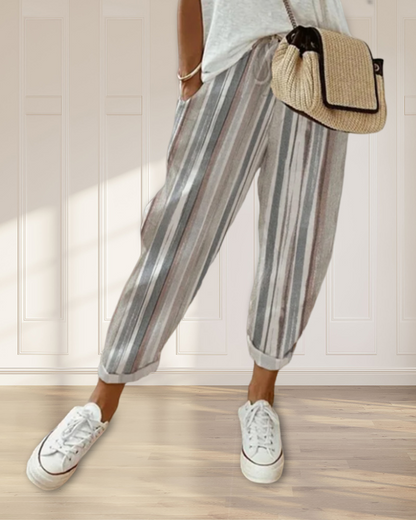 Casual trousers with a striped print