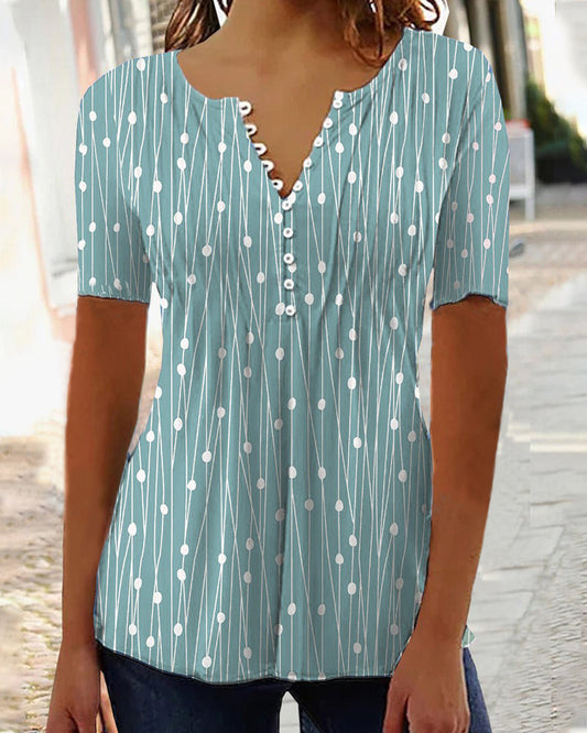 T-shirt with polka dots and V-neck