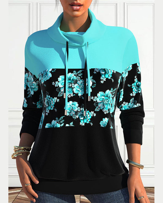 Floral print sweatshirt with drawstring