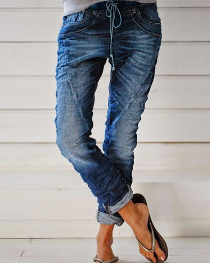 Ruffled jeans with drawstring