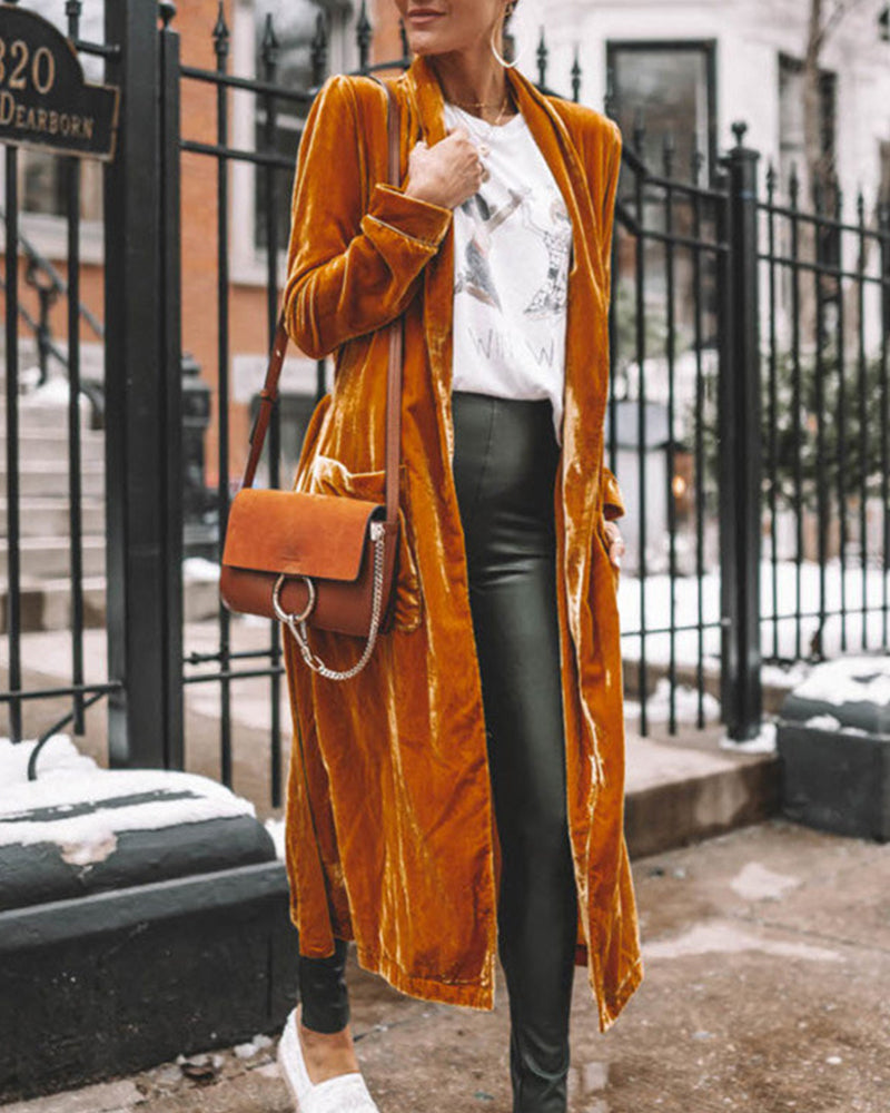 Solid color long sleeved long jacket