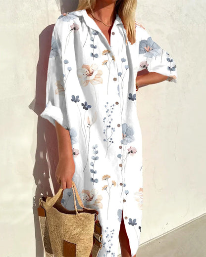 Printed shirt dress with 3/4 sleeves