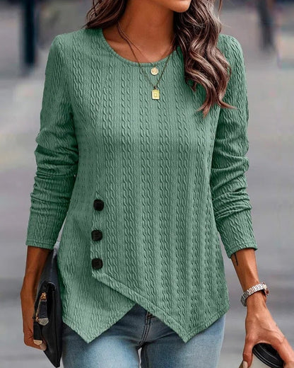 Long-sleeved shirt with a crew neck and buttons
