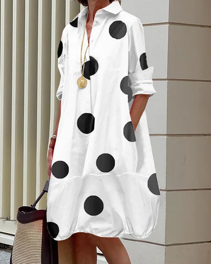 Elegant shirt dress with polka dot print