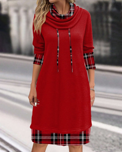 Checked casual dress with long sleeves