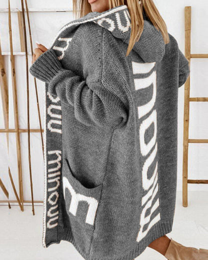 Loose long cardigan with letter print