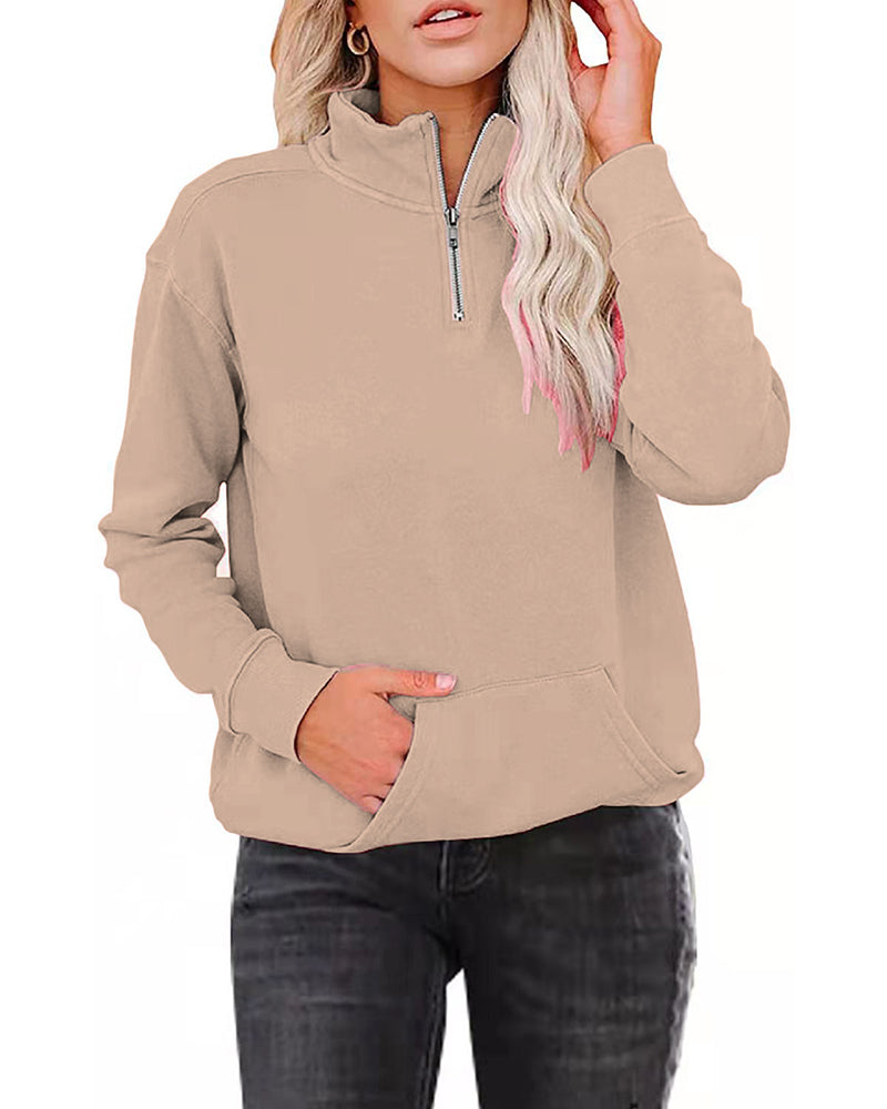 Solid color sweatshirt with stand-up collar