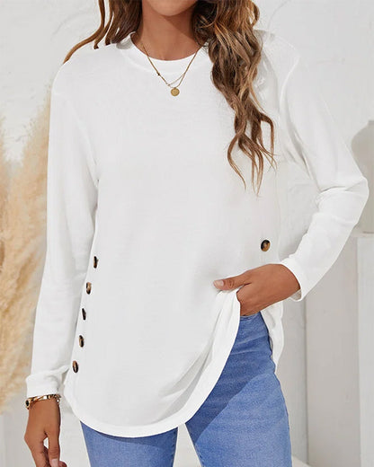 Long-sleeved top with a crew neck and buttons