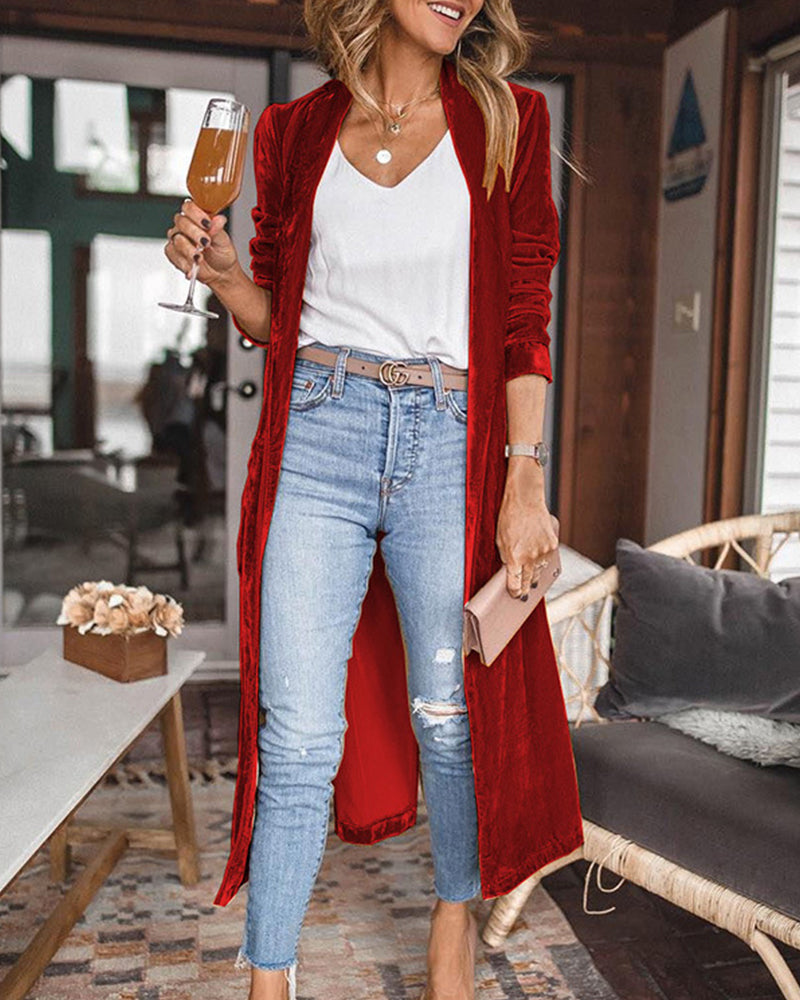 Solid color long sleeved long jacket