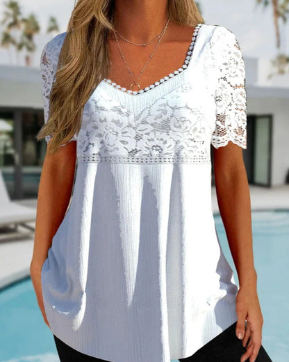 White lace blouse with short sleeves