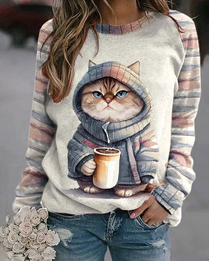 Cute cat print sweatshirt