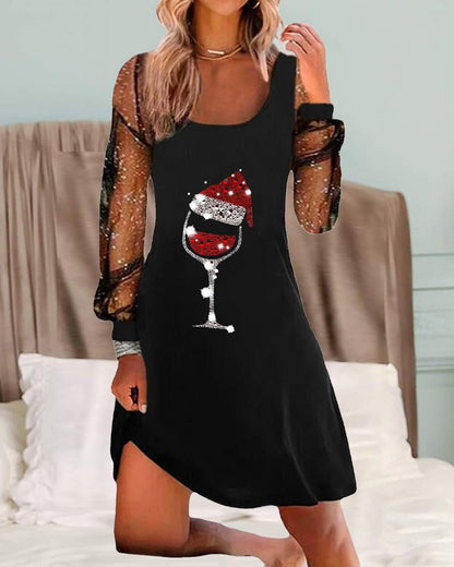 Christmas dress with wine glass print